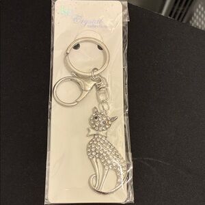 Crystal Cat Silver Keychain — Sparkling Cat Key & Card Holder